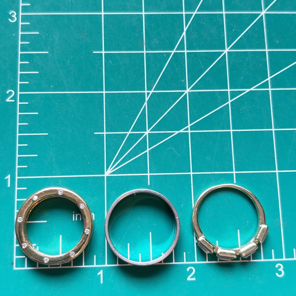 Rings Lot 3 Vintage Enamel Floral Gold‎ Tone CZ Stackable Baguette Channel Set - Picture 7 of 8